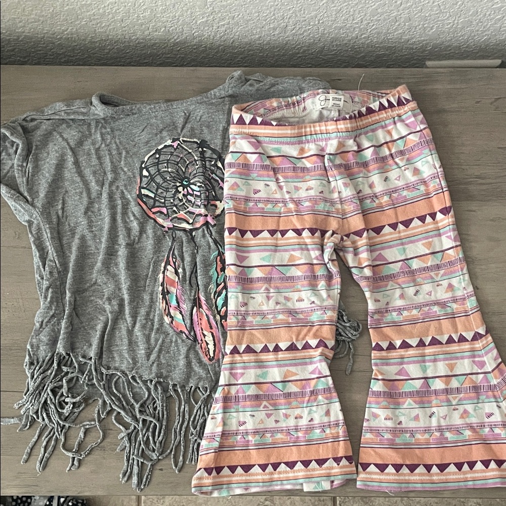 Jessica Simpson Fringe Top and Patterned Pants Set